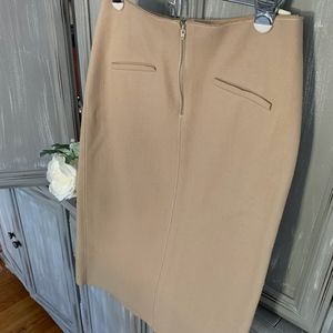 Beige Midi Skirt with White Stitching